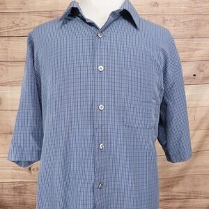Van Heusen Studio Shirt Mens 3XL Blue Check Short Sleeve Button Up Casual Woven